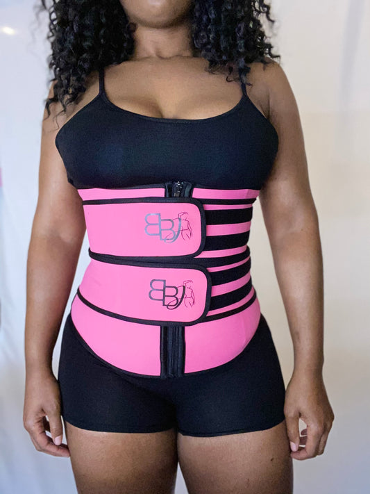 "Double Up Pinky" Latex Double Strap Waist Trainer
